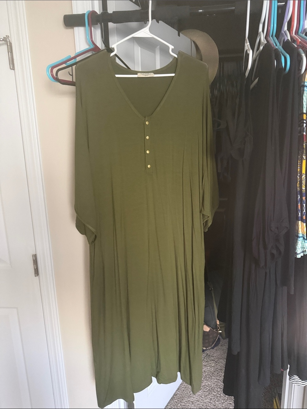 Olive Green V-Neck Button Front Tunic